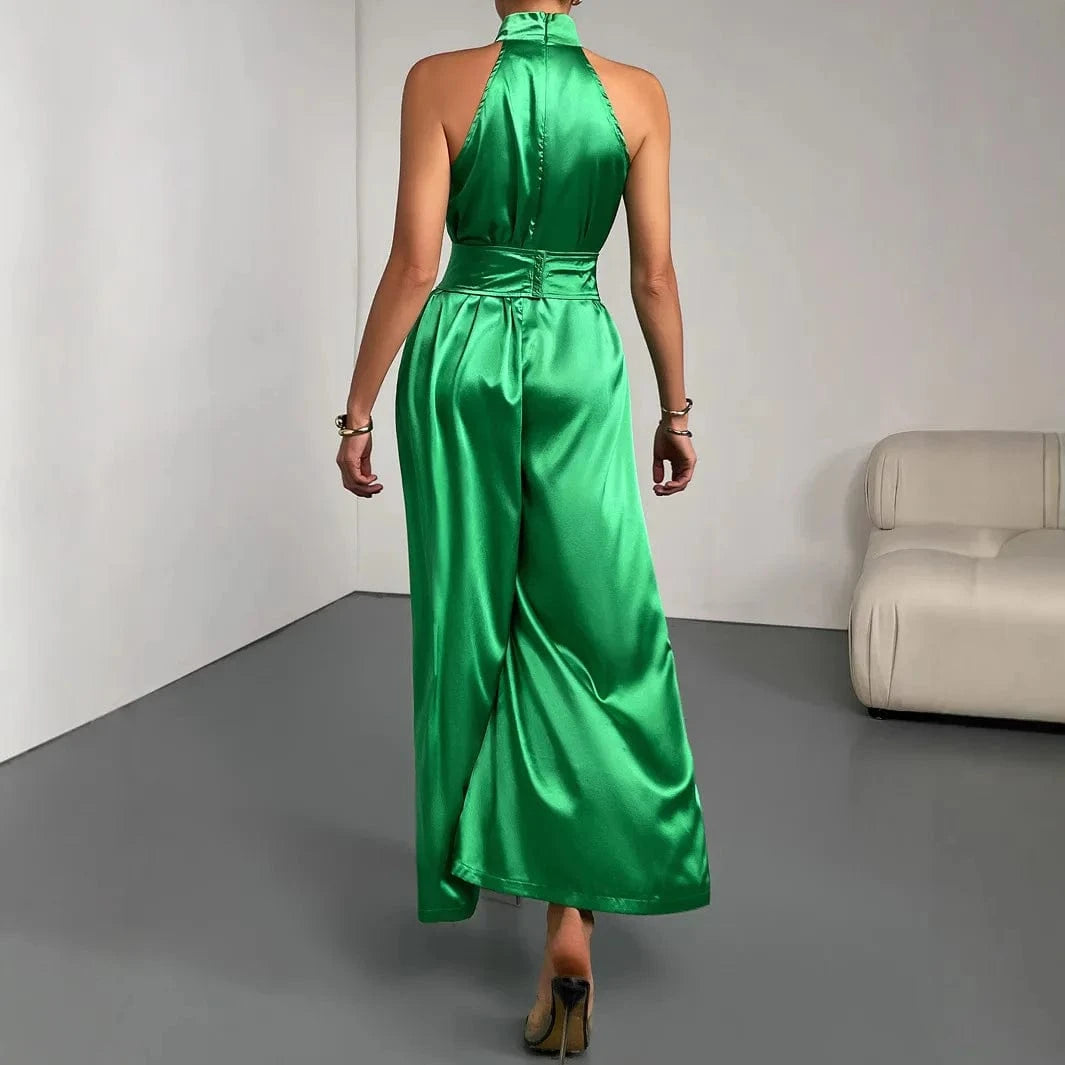 Groene satijnen jumpsuit