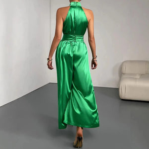 Groene satijnen jumpsuit