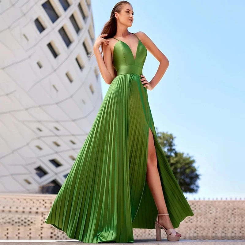 Groene satijnen jurk lang groen / S