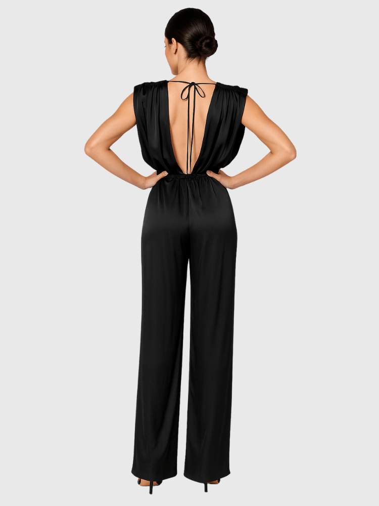 Jumpsuit zwart satijn