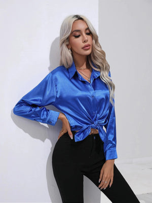 Kobalt blauwe satijnen blouse