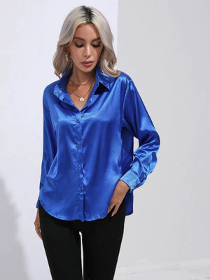 Kobalt blauwe satijnen blouse Kobaltblauw / S
