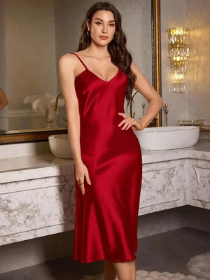 Lang satijnen nachthemd Rood / S