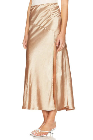 Lange satijnen rok met split