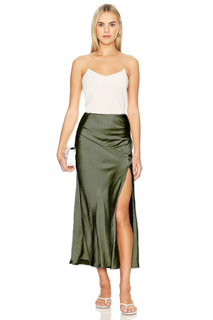 Lange satijnen rok met split