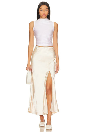 Lange satijnen rok met split