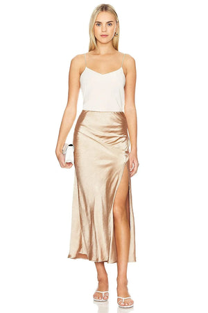 Lange satijnen rok met split