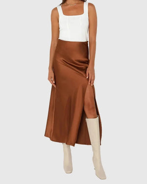 Lange satijnen rok met split