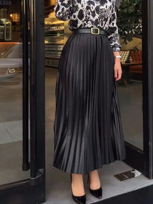 Lange satijnen rok zwart Zwart / S