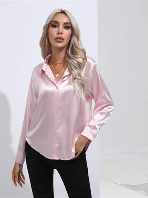Licht roze satijnen blouse Lichtroze / S