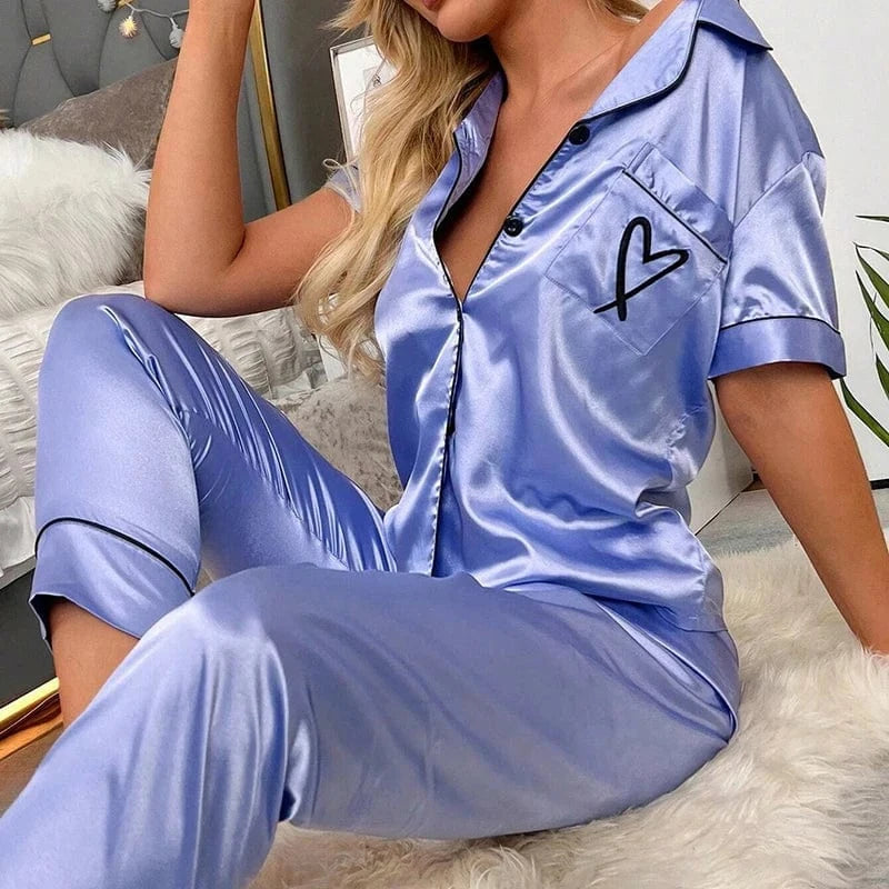 Lichtblauwe satijnen pyjama dames Blauw / S