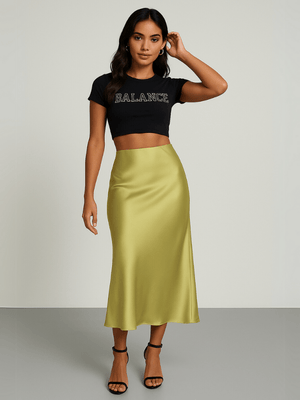 Lichtolijfgroene satijnen rok