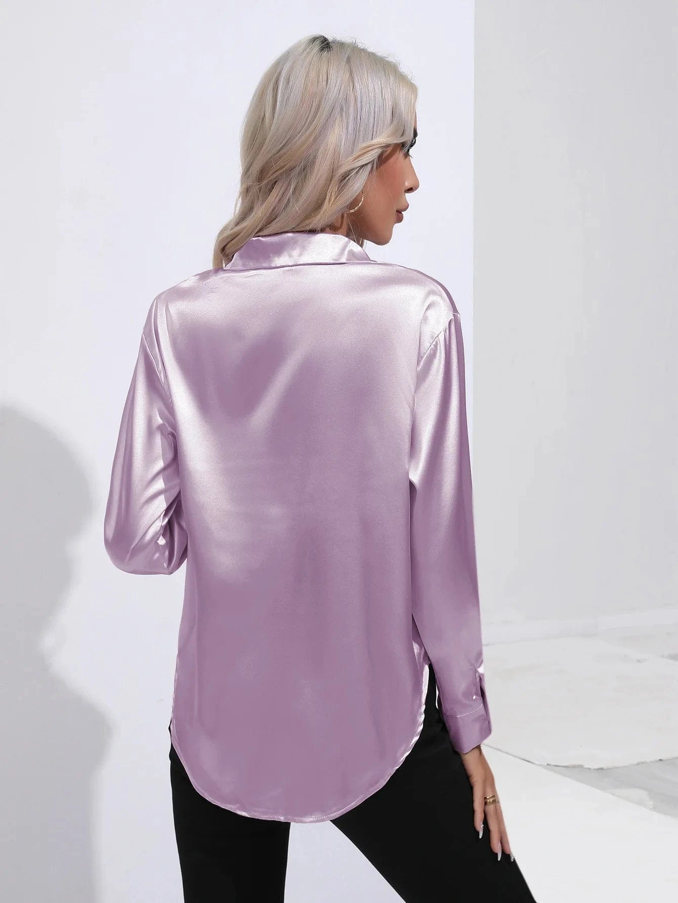 Lila blouse satijn