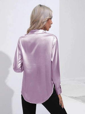 Lila blouse satijn