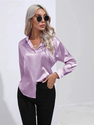 Lila blouse satijn