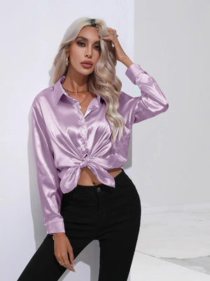 Lila blouse satijn Lila / S
