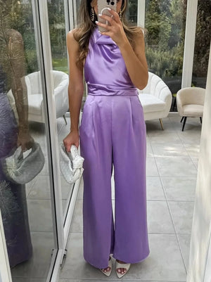 Lila satijnen jumpsuit
