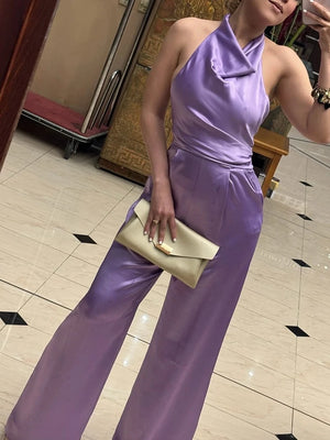 Lila satijnen jumpsuit