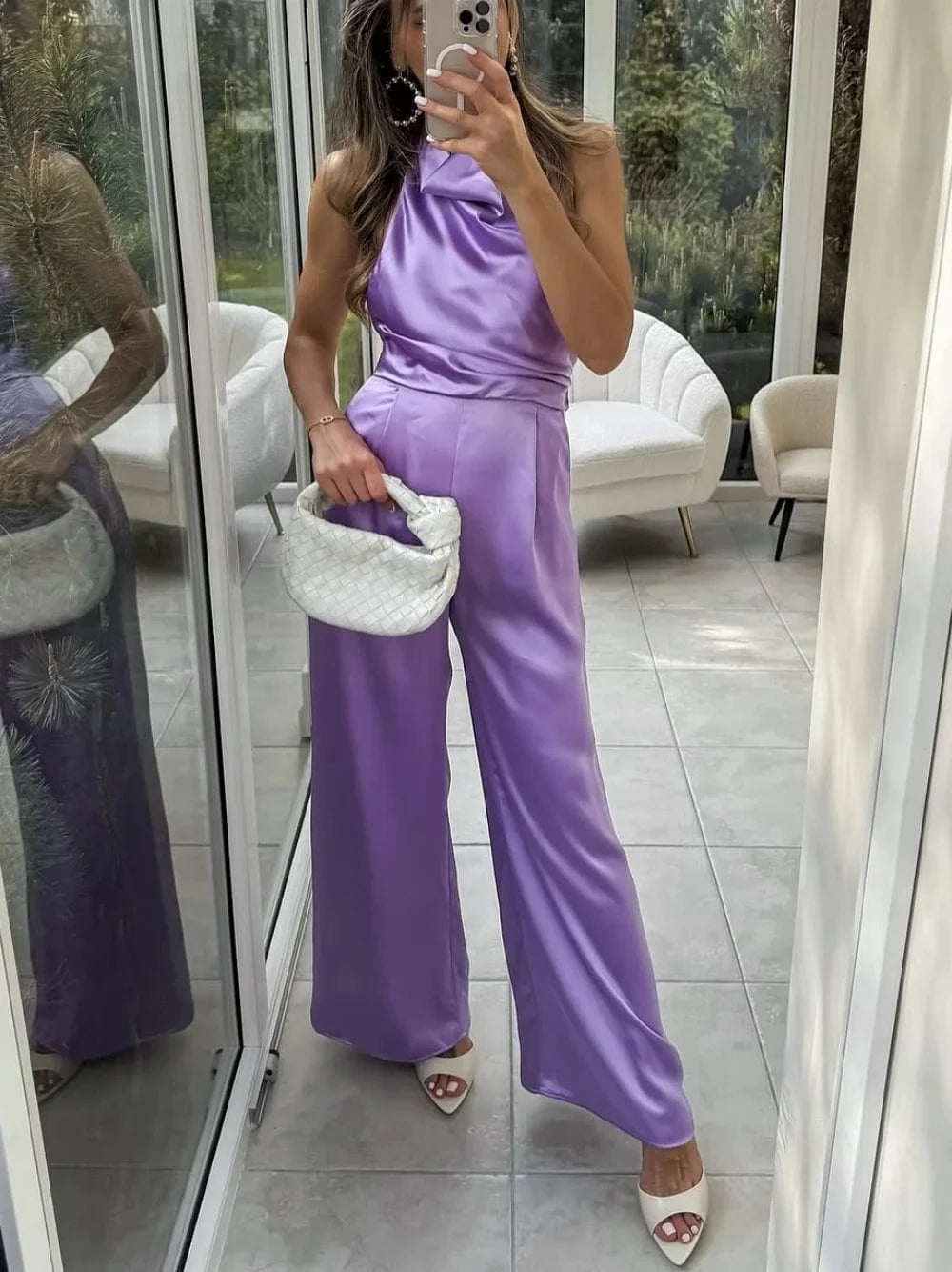 Lila satijnen jumpsuit