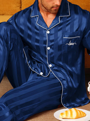 Mannen pyjama satijn Marineblauw / M