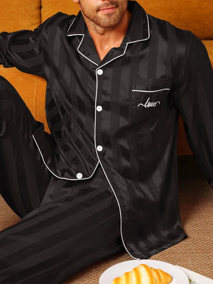 Mannen pyjama satijn Zwart / M