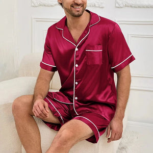 Mannen pyjama set satijn Bordeauxrood / S