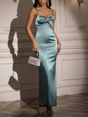 Mintgroene satijnen galajurk met strik Mintgroene / XS