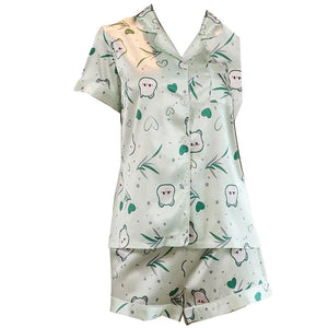 Mintgroene satijnen shortama met panda