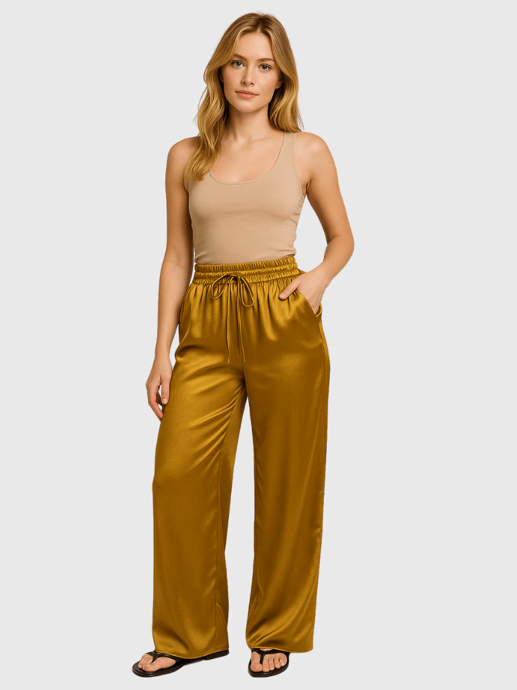 Mosterd gele satijnen broek