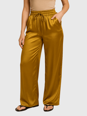 Mosterd gele satijnen broek Mosterdgeel / XS