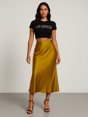 Mosterdgele satijnen rok