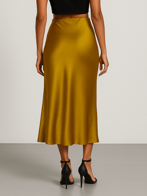 Mosterdgele satijnen rok