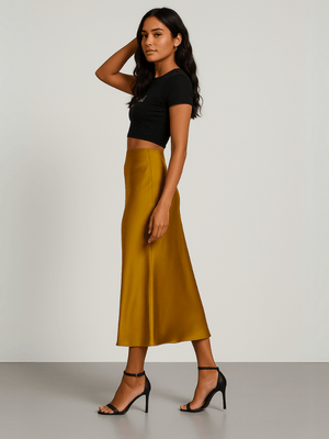 Mosterdgele satijnen rok