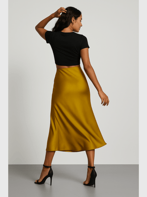 Mosterdgele satijnen rok