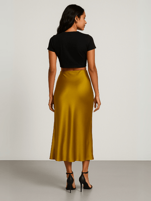 Mosterdgele satijnen rok