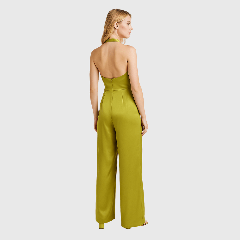 Olijfgroene satijnen jumpsuit