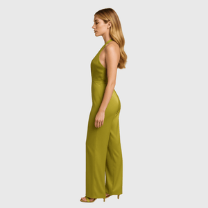 Olijfgroene satijnen jumpsuit