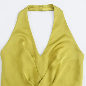 Olijfgroene satijnen jumpsuit