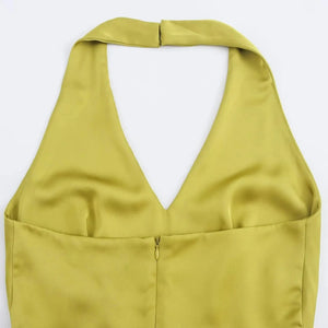 Olijfgroene satijnen jumpsuit