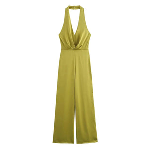 Olijfgroene satijnen jumpsuit Olijfgroene / XS