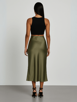 Olijfgroene satijnen rok