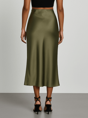 Olijfgroene satijnen rok