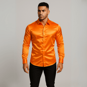 Oranje satijnen heren overhemd