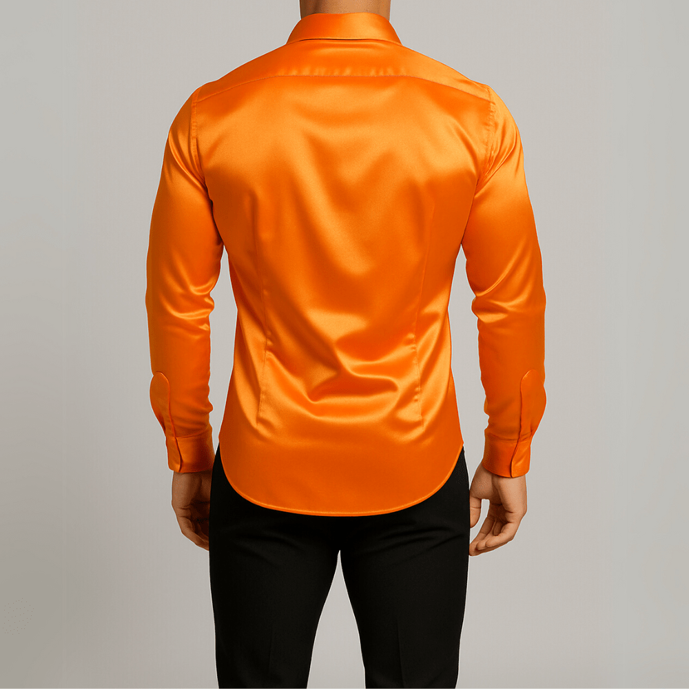 Oranje satijnen heren overhemd