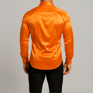 Oranje satijnen heren overhemd