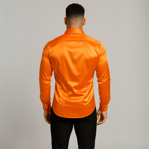 Oranje satijnen heren overhemd