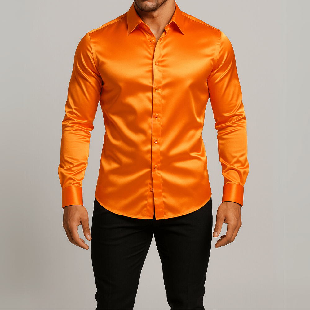 Oranje satijnen heren overhemd