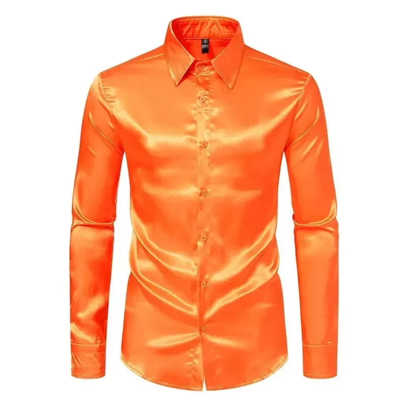 Oranje satijnen heren overhemd Oranje / S