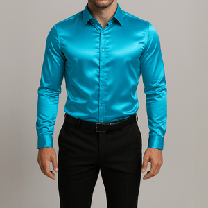 Petrol satijnen herenoverhemd