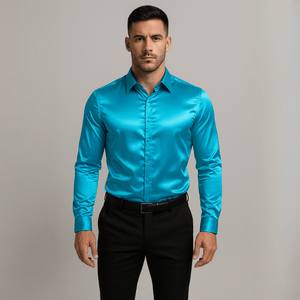 Petrol satijnen herenoverhemd